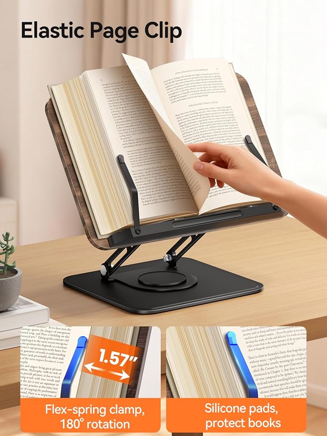 Tounee Book Stand, 360° Rotating Reading Book Holder, Adjustable Cookbook Holder - Image 6