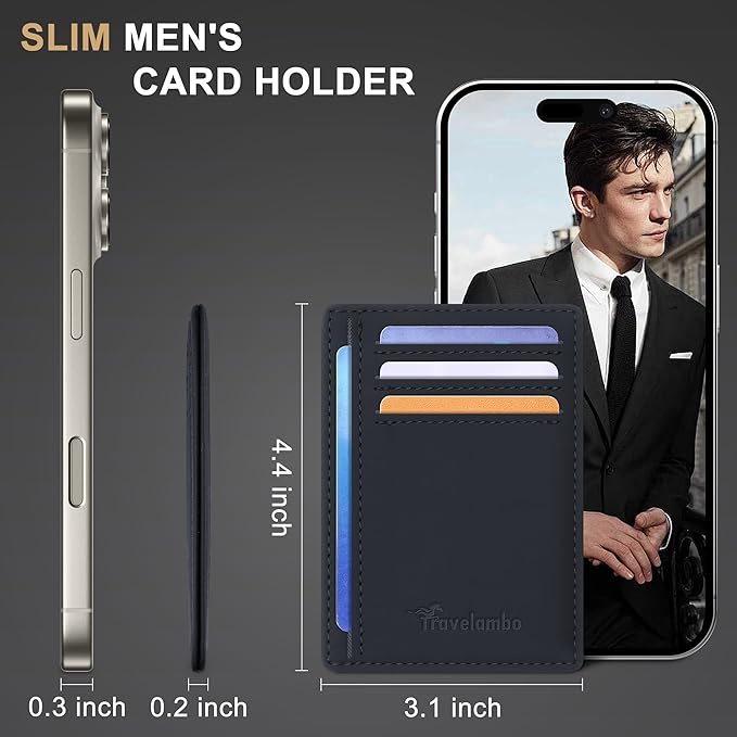 Travelambo Slim Wallet Front Pocket Minimalist Leather RFID Blocking Medium Size - Image 5