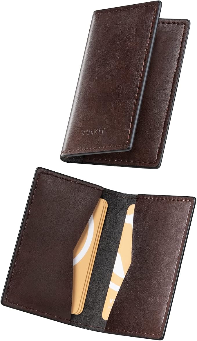 VULKIT Leather Business Card Holder 2 Sided Slim Business Name Card Organizer by VULKIT