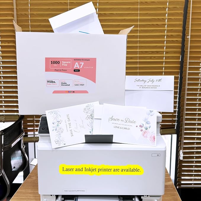 Winlyn 1000 Pcs White A7 Invitation Envelopes 5 1/4 x 7 1/4 Square Flap - Image 5