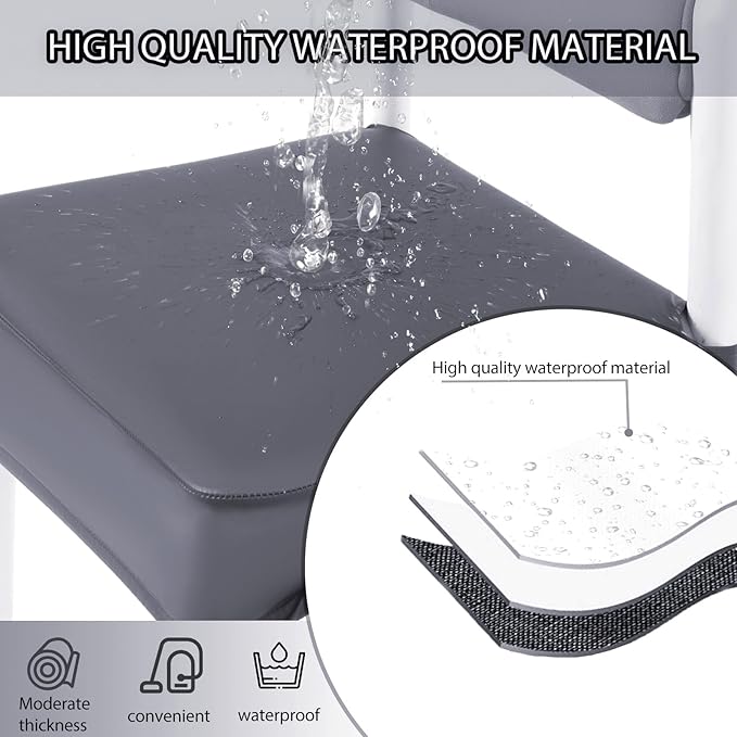 CWK Waterproof PU Leather Dining Chair Covers Set of 4-Stretchable Chair Seat Slipcovers, Removable & Washable Protector for Dining Room,Home,Office,Wedding,Rear Covers (PU-Grey)-DeskLoop Office