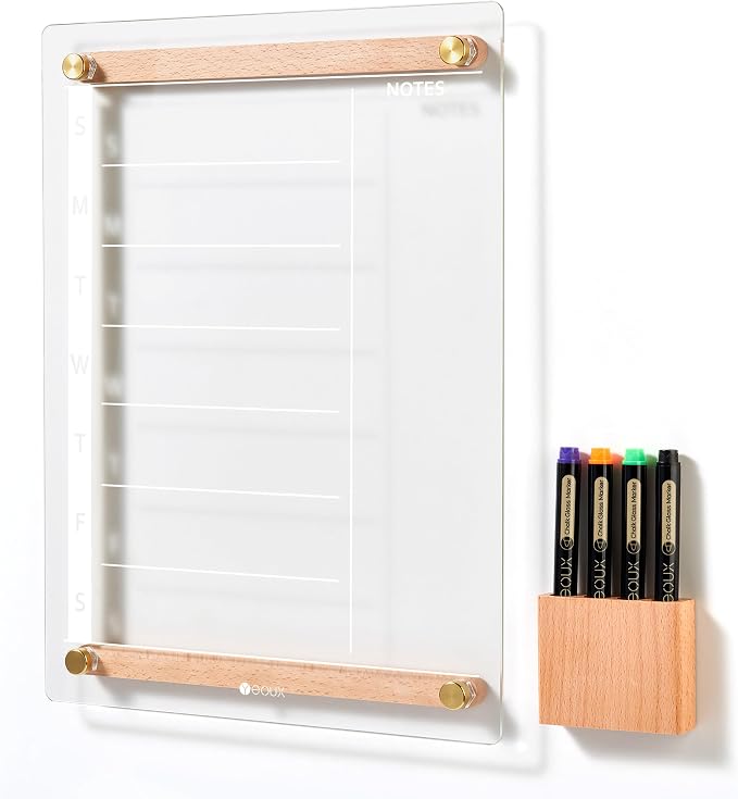 Clear Glass Weekly Dry Erase Calendar Whiteboard by Yeoux