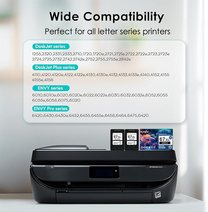 EcoVictor 67XL Black Ink Cartridge Replacement for HP 67 XL (2-Pack) Compatible to HP DeskJet 2755e 2700 2700e 4155e 2752 2755 4100 4100e 2320 Envy 6055e 6000 6000e 6455e 6400 6400e 6458 6052 Printer-DeskLoop Office