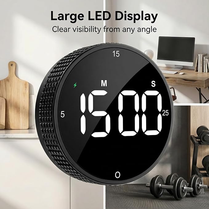 Rechargeable Magnetic Kitchen Timer, LED Countdown/Count-Up Timer, Supports - Image 3