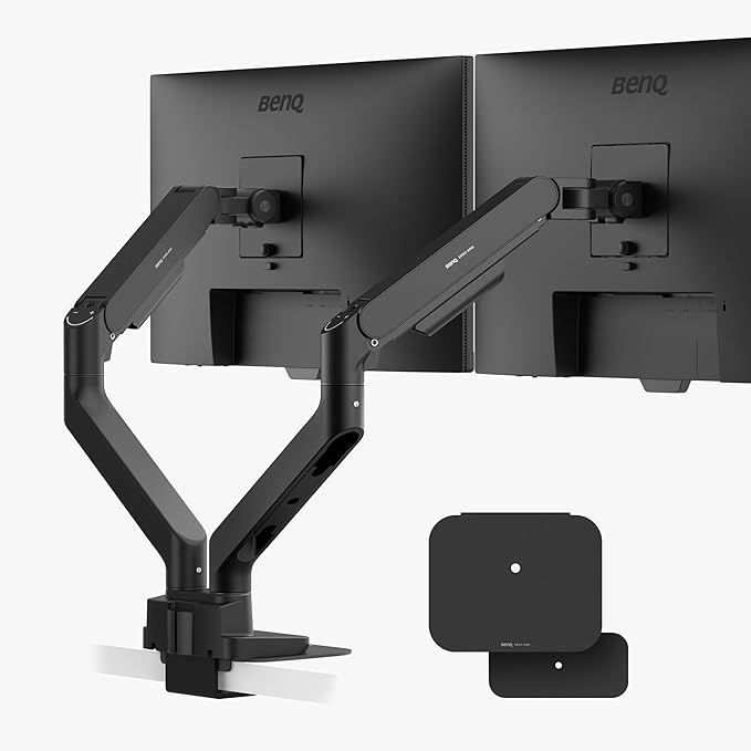 BenQ BDH01 Dual Monitor Arm -Gas Spring Monitor Stand for 2 Screens Up to 35'' & 44lbs, Heavy Duty, Quick Installation, No Sagging, Top Clamp and Grommet Base, Reinforcement Plate, VESA 75x75 &100x100-DeskLoop Office
