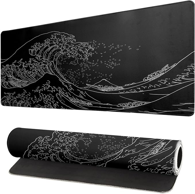 Brecoy Japanese Sea Wave Large Mouse Pad, Anime Black Gaming, Extended Kanagawa by Unknown