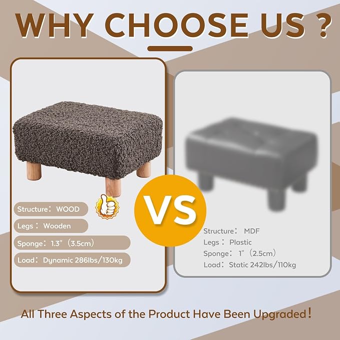 Small Foot Stool Ottoman, Sherpa Footstool Ottoman Foot Rest - Image 6