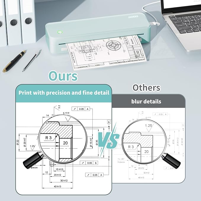 JADENS Portable Printers Wireless for Travel, Thermal Inkless Printer, Support 8.5" X 11" Thermal Paper(Green)-DeskLoop Office