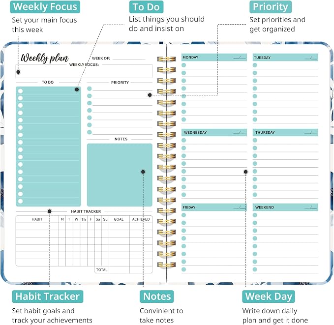 Taja Undated Weekly Planner, Weekly To Do List Notebook - Image 2