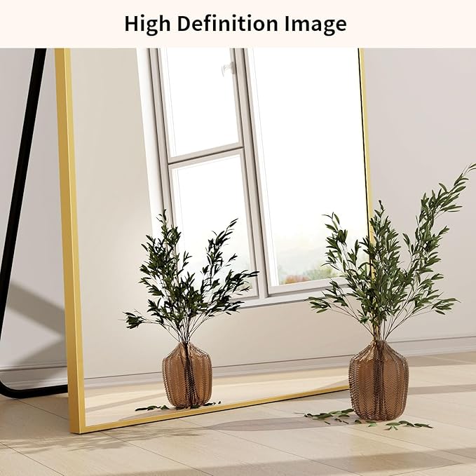 Full Length Mirror with Stand 34"x76" Full Body Mirror Floor Mirror Standing Hanging or Leaning Wall, Wall Mirror with Stand Aluminum Alloy Frame for Living Room Bedroom Cloakroom,Gold-DeskLoop Office