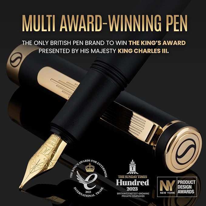 Scriveiner Luxury EDC Fountain Pen, Stunning Luxury Black Pocket Pen, Real Gold - Image 2