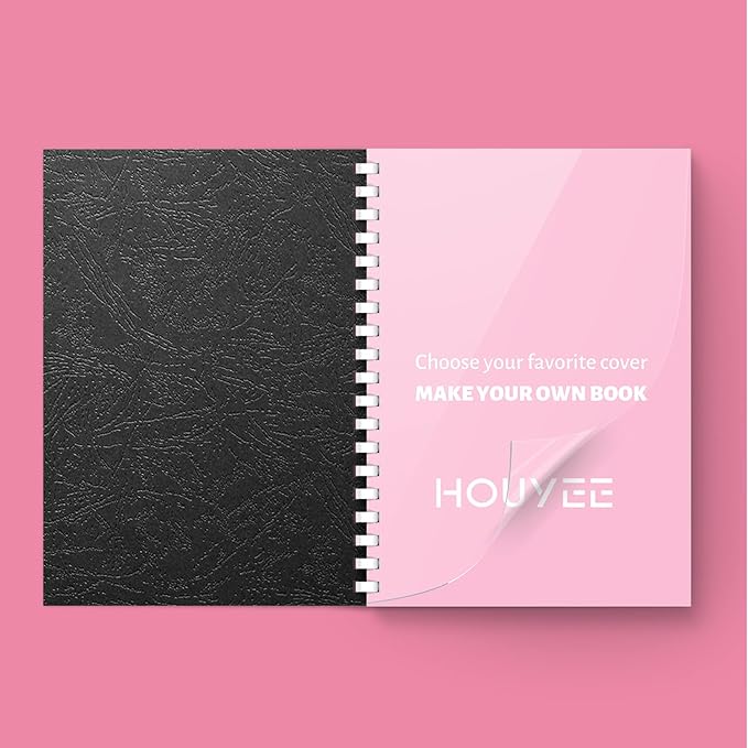 HOUYEE Binding Covers and Combs Set, 8.5x11 Inches, Including 50 Pcs Leather Texture Paper Binding Covers, 50 Pcs 8 Mil Clear PVC Sheets and 20 Pcs Assorted Combs-DeskLoop Office