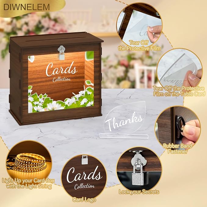 DIWNELEM Wooden Wedding Card Box - Image 3