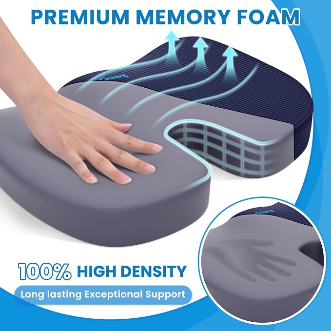 TushGuard Seat Cushion for Office Chair Memory Foam Non-Slip Cushion Back - Image 3