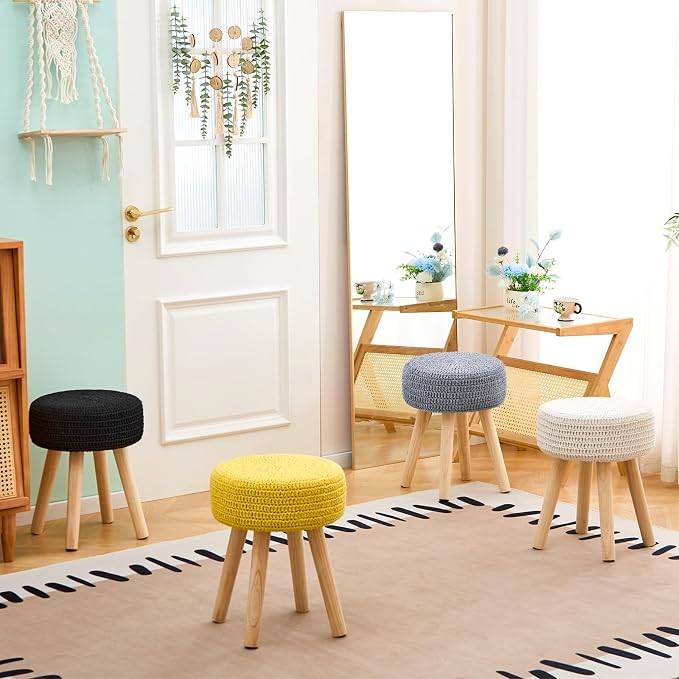 Wimarsbon Pouf Ottoman, 100% Cotton Knitted Boho Footstool, Round Footrest - Image 7