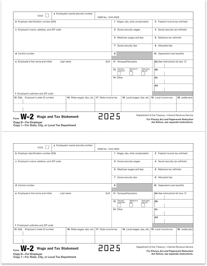 W2 Forms 2025, 6 Part Tax Forms, 25 Employee Kit of Laser Forms Designed - Image 5