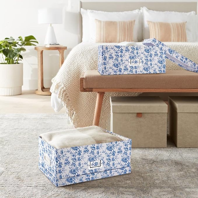 Briful Set of 2 Blue and White Porcelain-Style Storage Boxes - Image 4