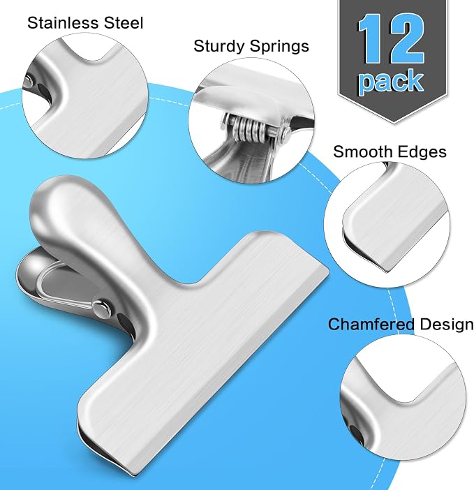 24 Pack Bag Clips, Heavy Duty Chip Clips, Stainless Steel Chip Bag Clip - Image 3