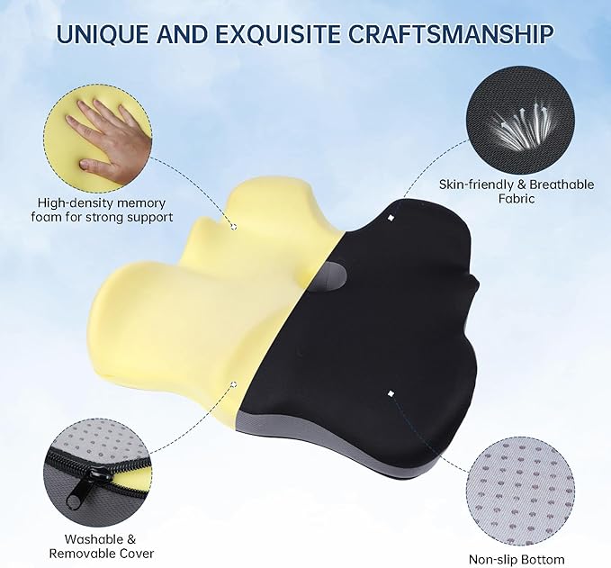 Seat Cushion, X-Large Memory Foam Office Chair Cushion, for Pressure Relief Sciatica & Pain Relief for Long Sitting Hours on Office/Home Chair, Car, Wheelchair-DeskLoop Office