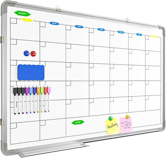 Polegas 24" X 36" Magnetic Dry Erase Board Whiteboard with Lines, Wall Hanging Monthly Calendar to Do List Schedule Board-DeskLoop Office