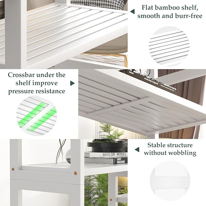 Homykic Double Wide Bamboo Bookshelf White, 6-Tier Large Open Bookcase with 12 Display Shelves, 6ft Tall Freestanding Book Shelf for Home Office, Bedroom, Living Room, Plants-DeskLoop Office