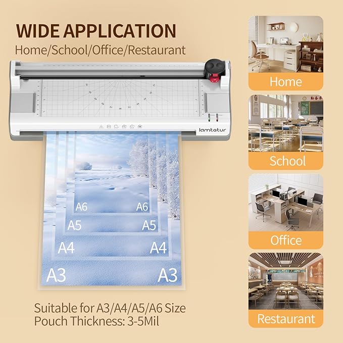 Laminator Machine 11X17 with 70Letter Size Laminating Sheets for A3/A4,13Inch Wide Thermal Hot&Cold 2Roller Lamination Laminated 3-5mil for Office Home School Teacher,with Paper Cutter,Corner Rounder-DeskLoop Office