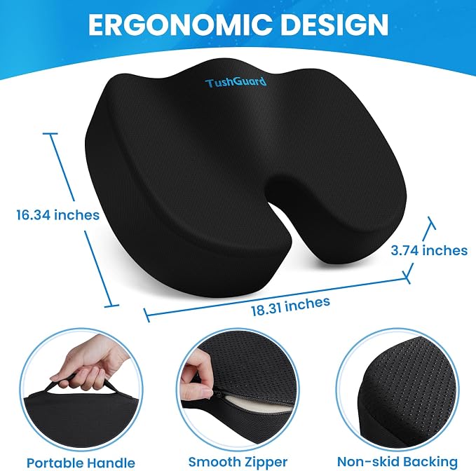 TushGuard Seat Cushion for Office Chair Memory Foam Non-Slip Cushion Back - Image 2