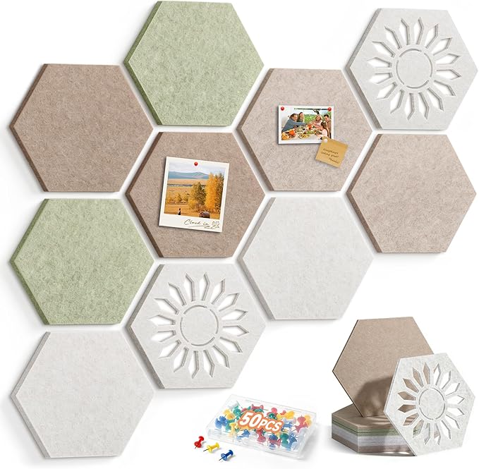 10 Pack Hexagon Felt Bulletin Board Tiles, 9mm Thick Pin Board by Fynnsilas