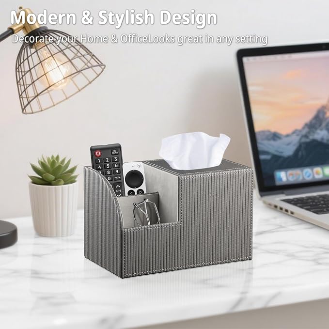Square Tissue Box Cover with Storage, PU Leather Cube Tissue Box Holder - Image 6