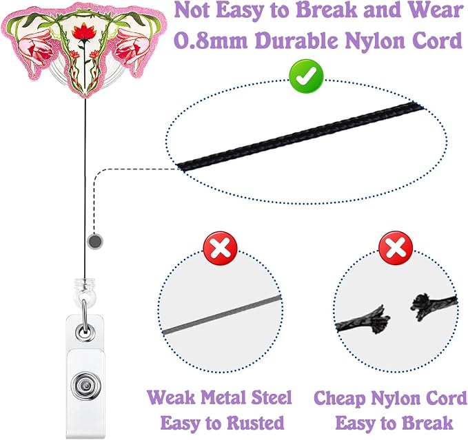 Cute Floral Uterus Badge Reel Retractable - Image 4