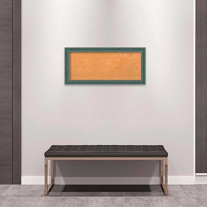 Amanti Art Natural Cork Board for Wall, 15x33 Vision Board with Blue Wood Frame, Medium Corkboard Office Decor for Home Organization, Rustic Farmhouse Corkboard Pinboard to display items for home-DeskLoop Office