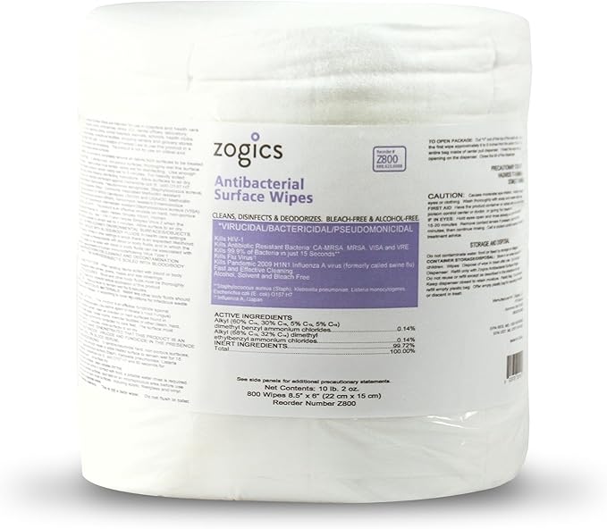 Zogics Antibacterial Wipes, EPA Registered Surface and Gym Equipment Disinfecting Wipes (800 Wipes) + Reusable Wipe Bucket Dispenser-DeskLoop Office