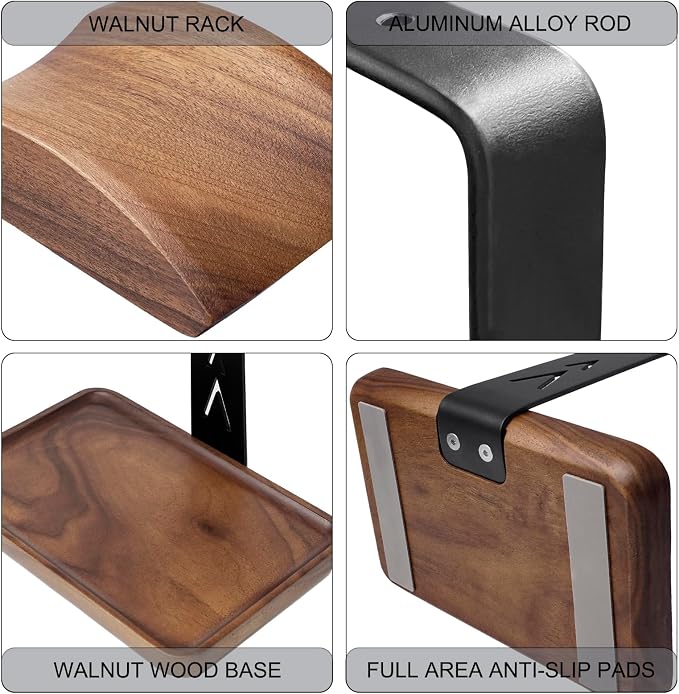GEVO Headphone Stand, Walnut Wood Headset Stand - Image 6