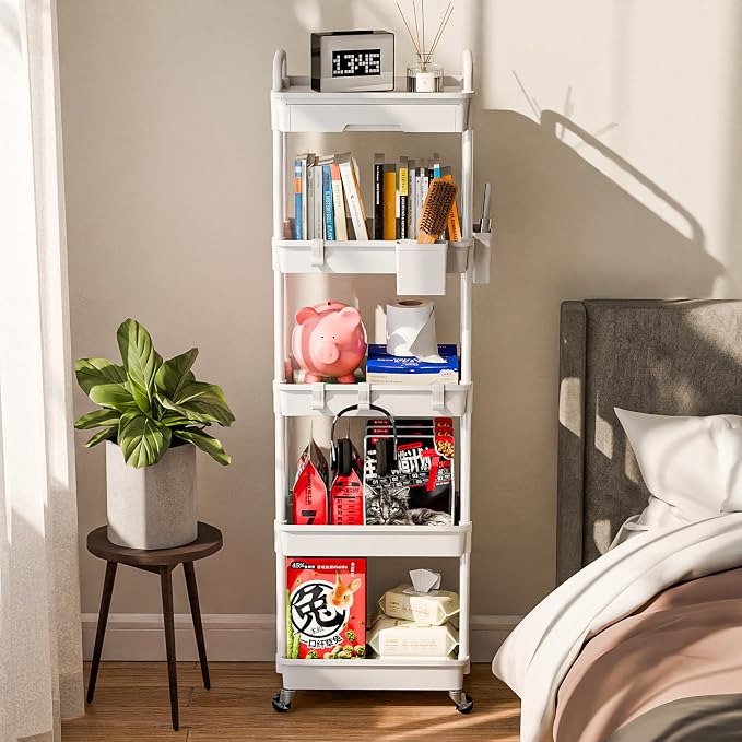 Sorgion 5 Tier Rolling Cart Organizer, Bathroom Cart Organizers - Image 2