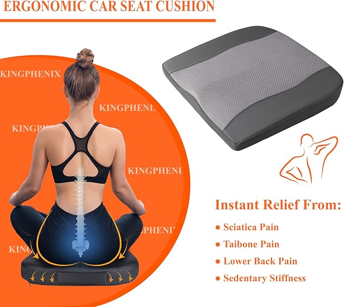 Car Seat Cushion, Comfort Memory Foam Car Cushions for Driving - Sciatica & Lower Back Pain Relief, Driver Seat Pillow for Auto, Office Chair, Wheelchair - Dark Grey-DeskLoop Office