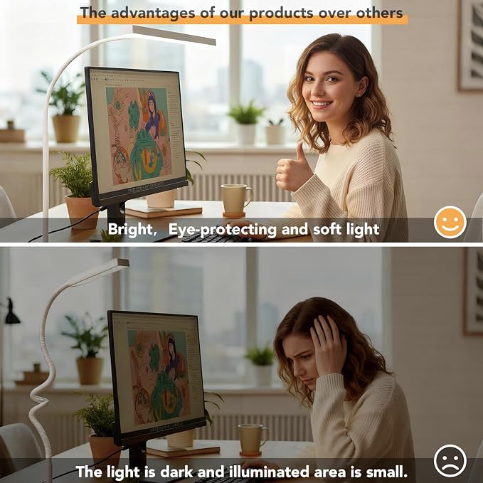 LED Desk Lamp with clamp, Remote Control Desk Lamp, 5 Color Modes & 10 - Image 6
