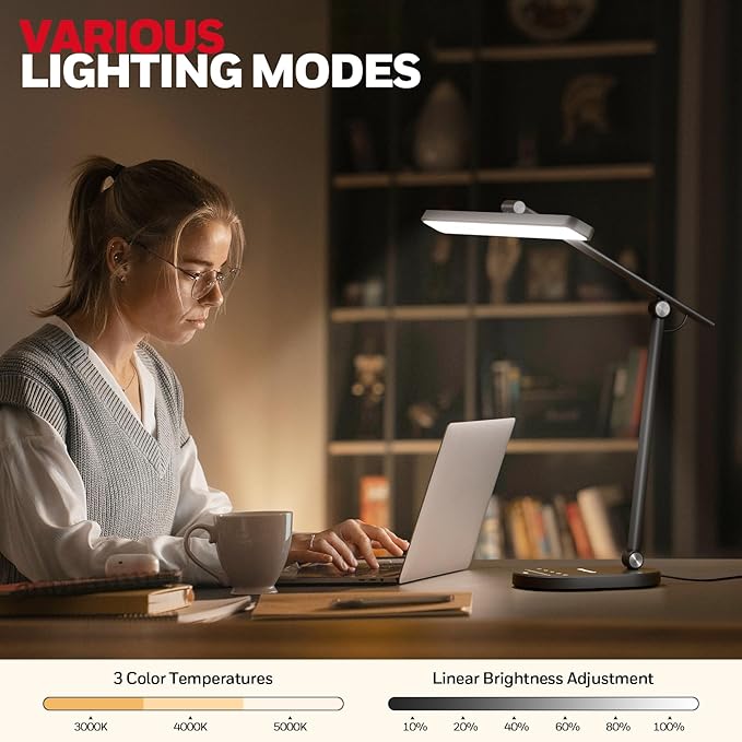 Honeywell Desk Lamp for Home Office, H4 Sunturalux™ Eye-Caring LED Desk Light, 700LM Dimmable Desk Lamp with Timer, Adjustable Desk Reading Light, Touch Auto Dimming Table Lamp for Study, Bedroom-DeskLoop Office