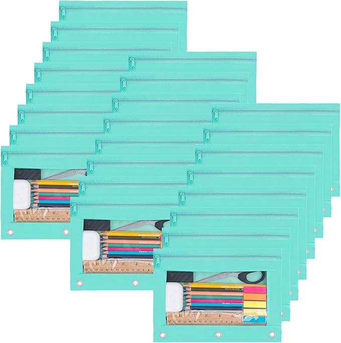 YoeeJob Pencil Pouch for 3 Ring Binder, Zipper Binder Pencil Pouches Bulk, Pencil Case with Clear Window for College, Office, Pale Lake Orchid, 24 Packs-DeskLoop Office