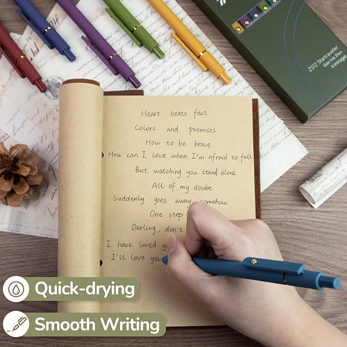 Gel Pens, 6 Pack Gold Retro 0.5mm Black Ink Pens Fine Point Smooth Writing Pens for School Office Supplies, Gifts for Women Girls-DeskLoop Office