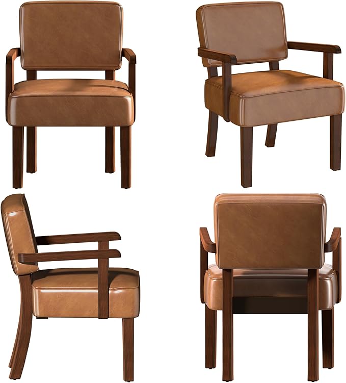 Accent Chair, PU Leather Living Room Chairs Oversized with Soft Seat and Armrests, Armchair for Bedroom, Dinning, Reading, Waiting Rooms (Leather Brown)-DeskLoop Office