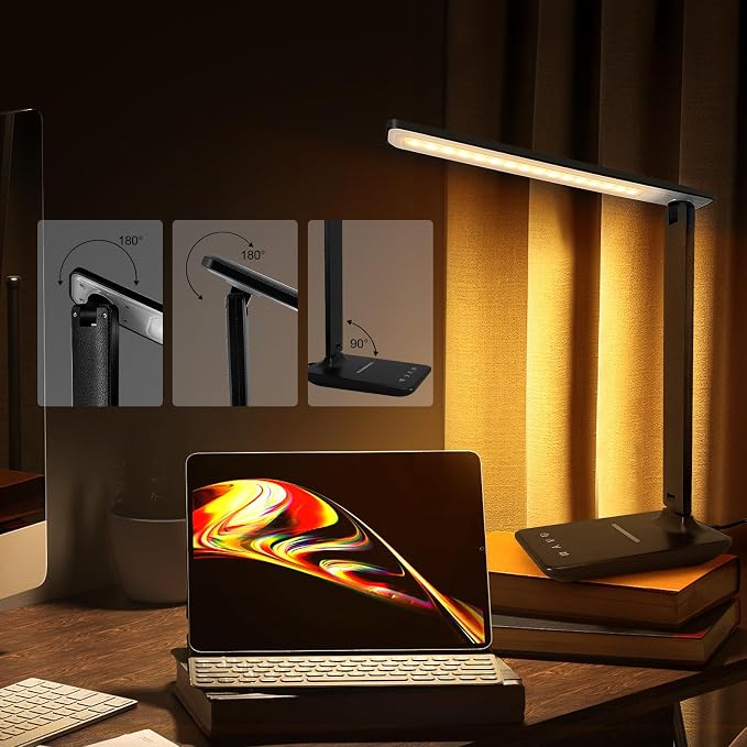 White crown LED Desk Lamp with 15W Wireless Charger & USB Port, Dimmable Table - Image 7