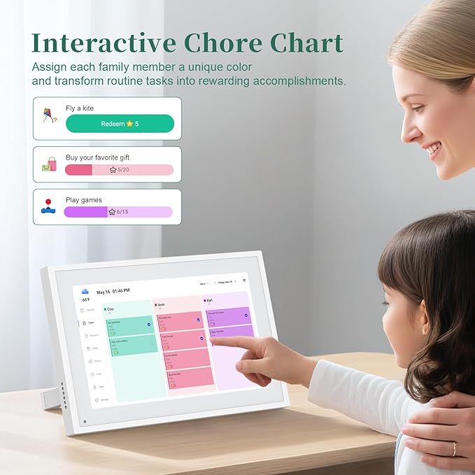 Smart Digital Calendar, 10.1" HD Smart Touch Screen Home Interactive Electron Calender WiFi Planner,Meal Schedule, Duty Chart,Achievement Rewards- Built-in Digital Photo Frame Function