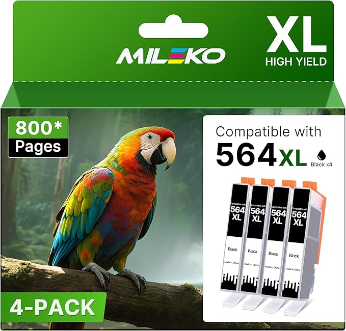 564XL Ink Cartridge for HP Printer Replacement for HP 564 XL 564XL Ink Cartridge Combo Pack for DeskJet 3520 3522 Photosmart 7520 6520 5520 7525 5514 7510 OfficeJet 4620 Printers, 4 Pack (Black)-DeskLoop Office