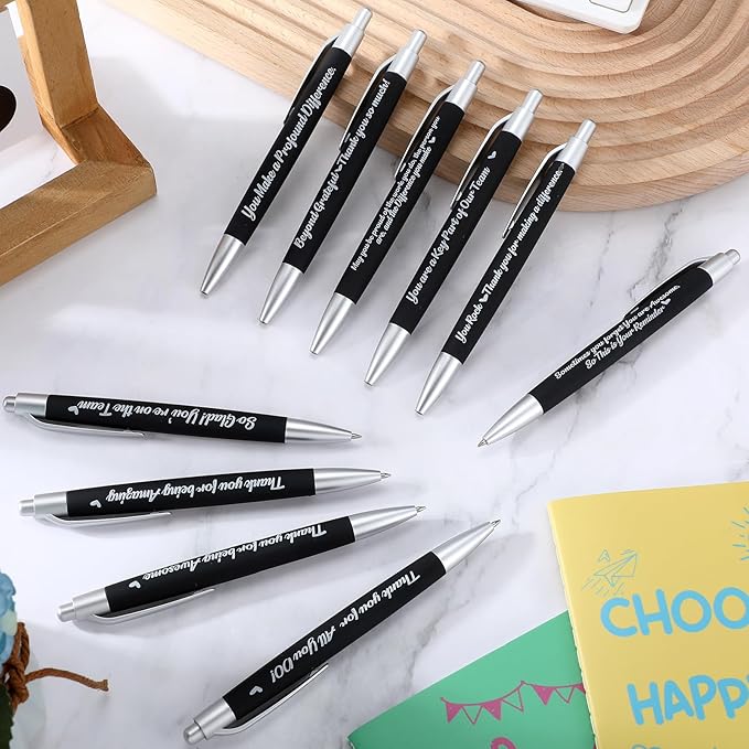 Yeaqee 100 Pcs Inspirational Pens Employee Appreciation Back to School Gifts Motivational Thank You Metal Greeting Quote Ballpoint Pen for Coworker Teacher(Black,Positive)-DeskLoop Office