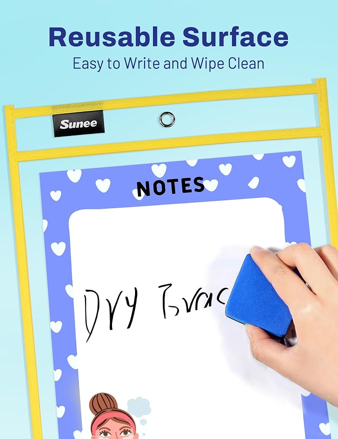 SUNEE 6 Packs Oversized Reusable Dry Erase Pocket Sleeves - Image 3