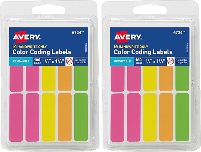 Avery Color-Coding Removable Labels, 1/2" -3/4", Non-Printable, 180 Blank Labels by Avery