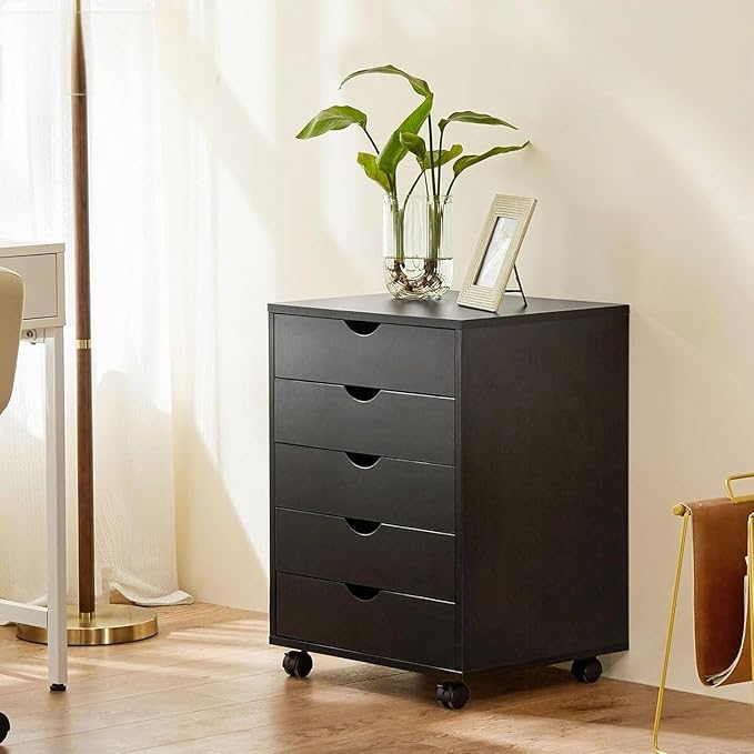 5 Drawer Chest, Dressers Storage Cabinets Wooden Dresser Mobile Cabinet with Wheels Room Organizer, Small Drawers Wood Organization Furniture for Office, Home-DeskLoop Office
