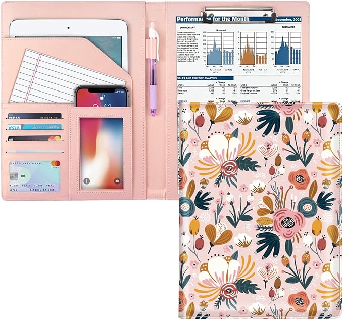 Portfolio Case for Women, Cute Floral Padfolio Cover for Girls, by WAVEYU