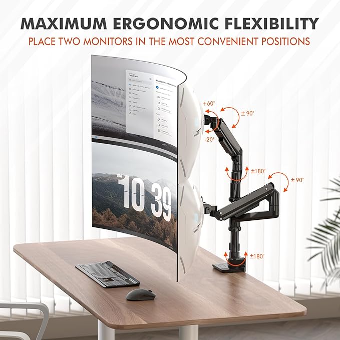 Dual Monitor Arm for 17-49 Inch Ultrawide Screens – Heavy Duty Monitor Arm Desk Mount – VESA Mount with Clamp and Grommet Base – Holds Up to 44 lbs. Each-DeskLoop Office