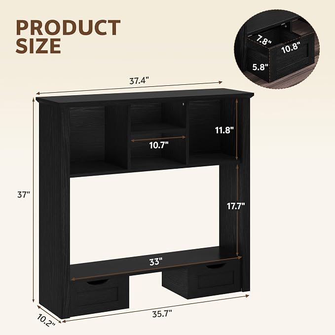 Desk Shelf with Computer Monitor Stand, 37.4''W Desktop Bookshelf Display Rack - Image 2